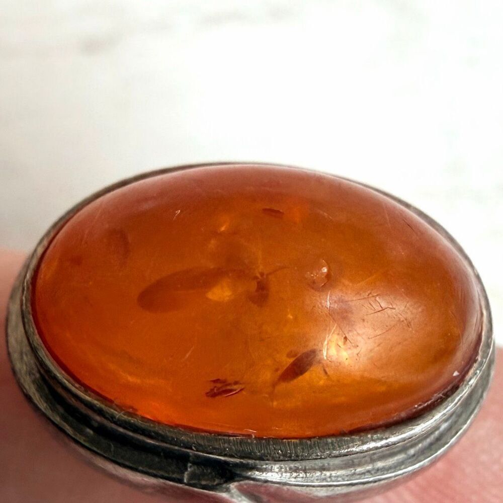 Vintage Sterling Silver Amber Cabochon Ring - Picture 13 of 13